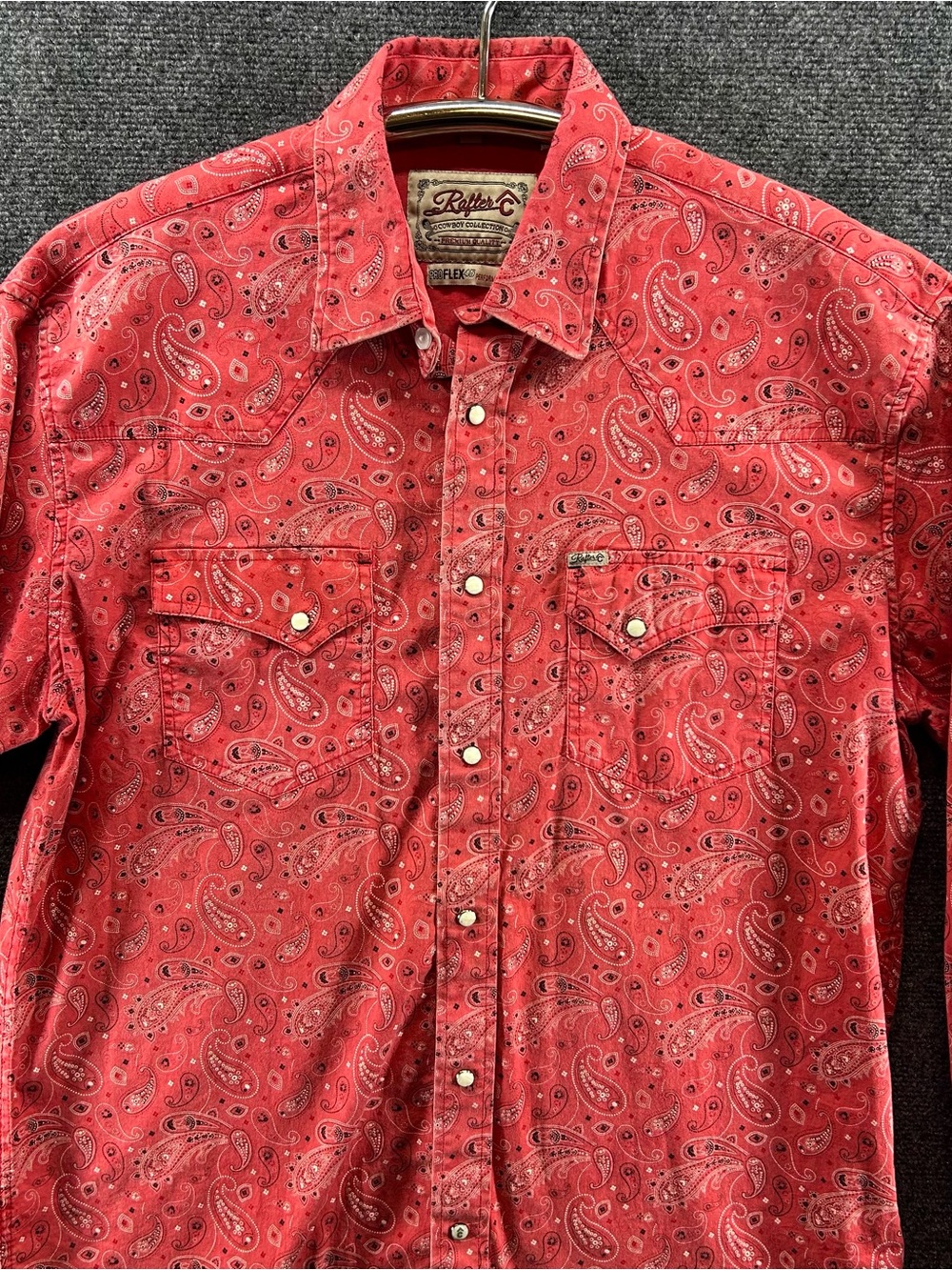 Rafter C Red Paisley Western Shirt Mens Large Pro Flex 45 Cowboy Collection Fade